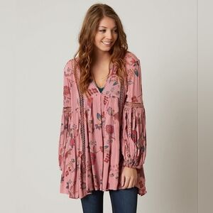 Free People Just the Two of Us Small Pink Floral Crochet Mini Blouse